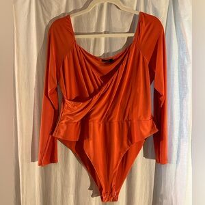 Boohoo Burnt Orange Wrap Bodysuit Party Top – Size 16